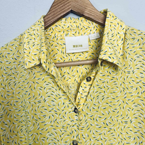 Maeve By Anthropologie Size 6 Blithe Button-Up Collared Top Tie Cuff Yellow - Picture 6 of 11